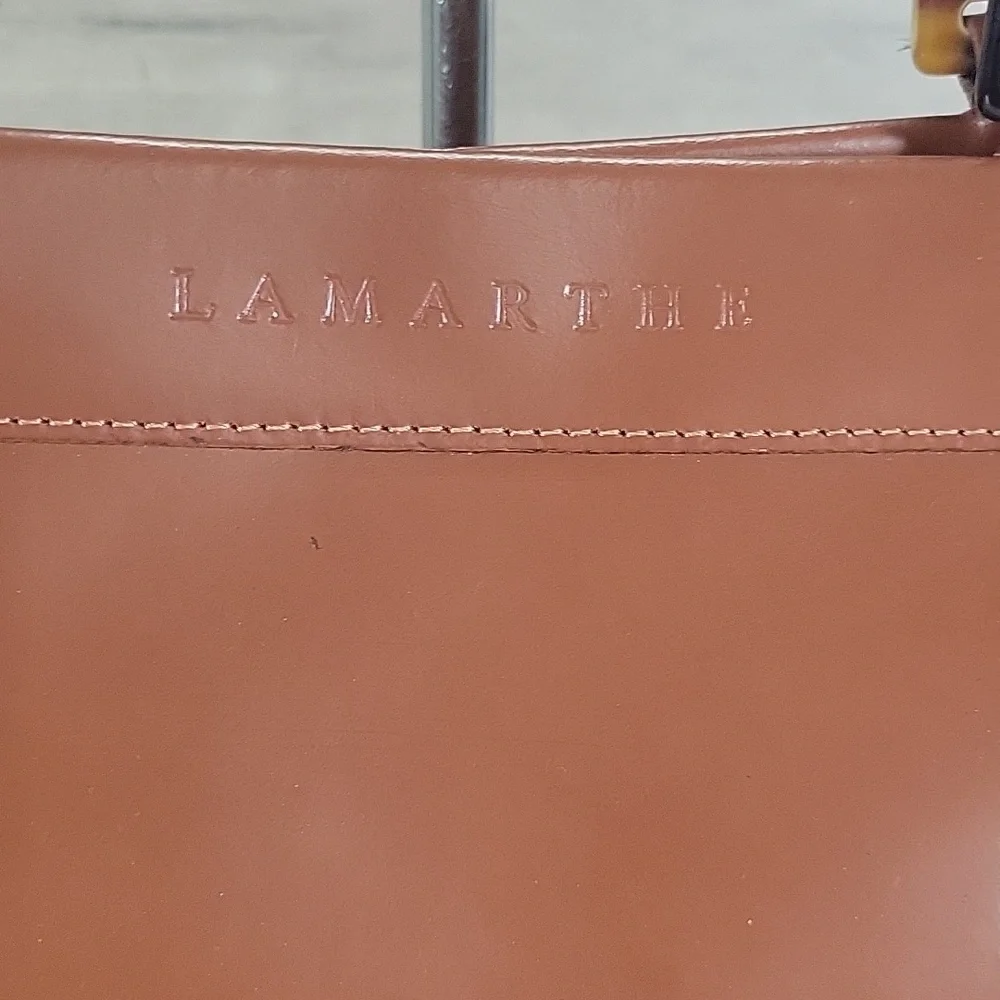 Lamarthe Brown Italian Leather Tote Bag with Tortoiseshell Handles